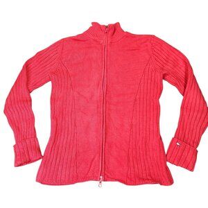 Tommy Hilfiger Knit Cardigan Sweater Size Large Double Zipper Long Sleeve Red